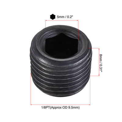 Harfington Uxcell Carbon Steel Internal Hex Thread Socket Pipe Plug 1/4PT Male Thread Black 20Pcs