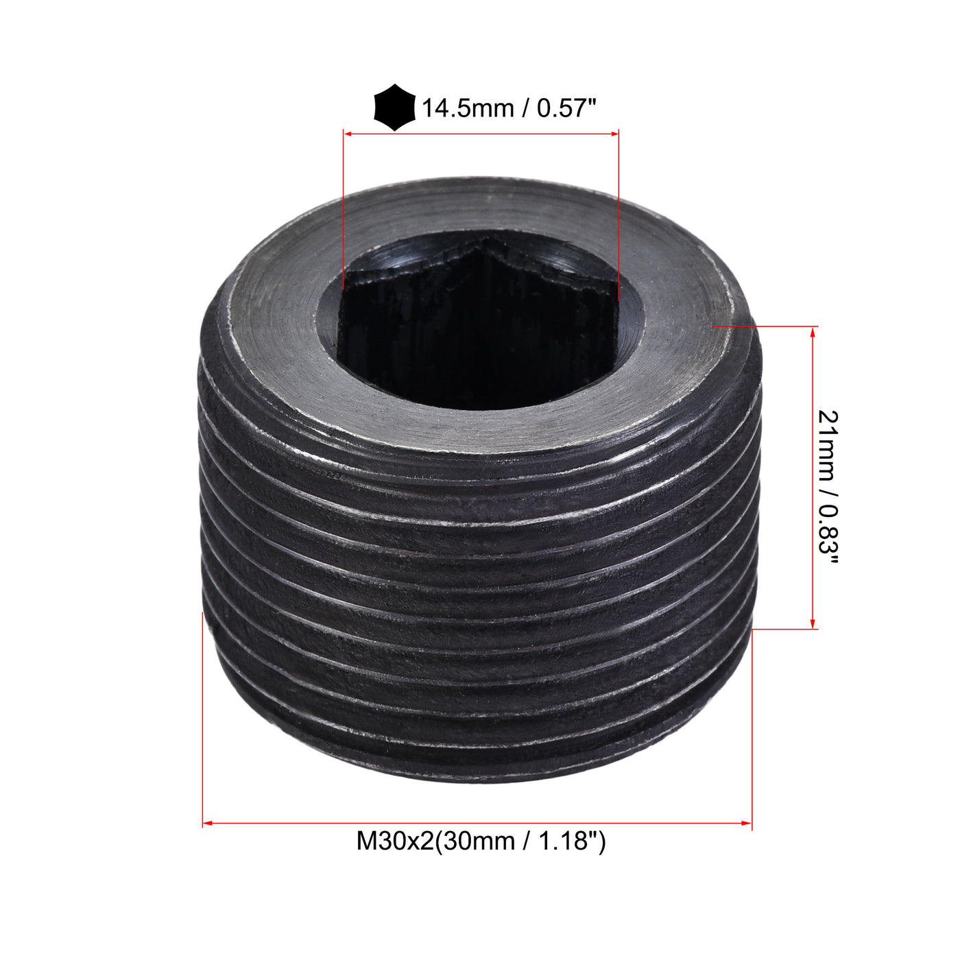 Uxcell Uxcell Carbon Steel Internal Hex Thread Socket Pipe Plug M33x1.5 Male Thread Black 3Pcs