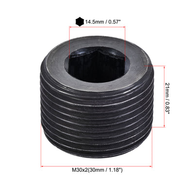 Harfington Uxcell Carbon Steel Internal Hex Thread Socket Pipe Plug M33x1.5 Male Thread Black 3Pcs