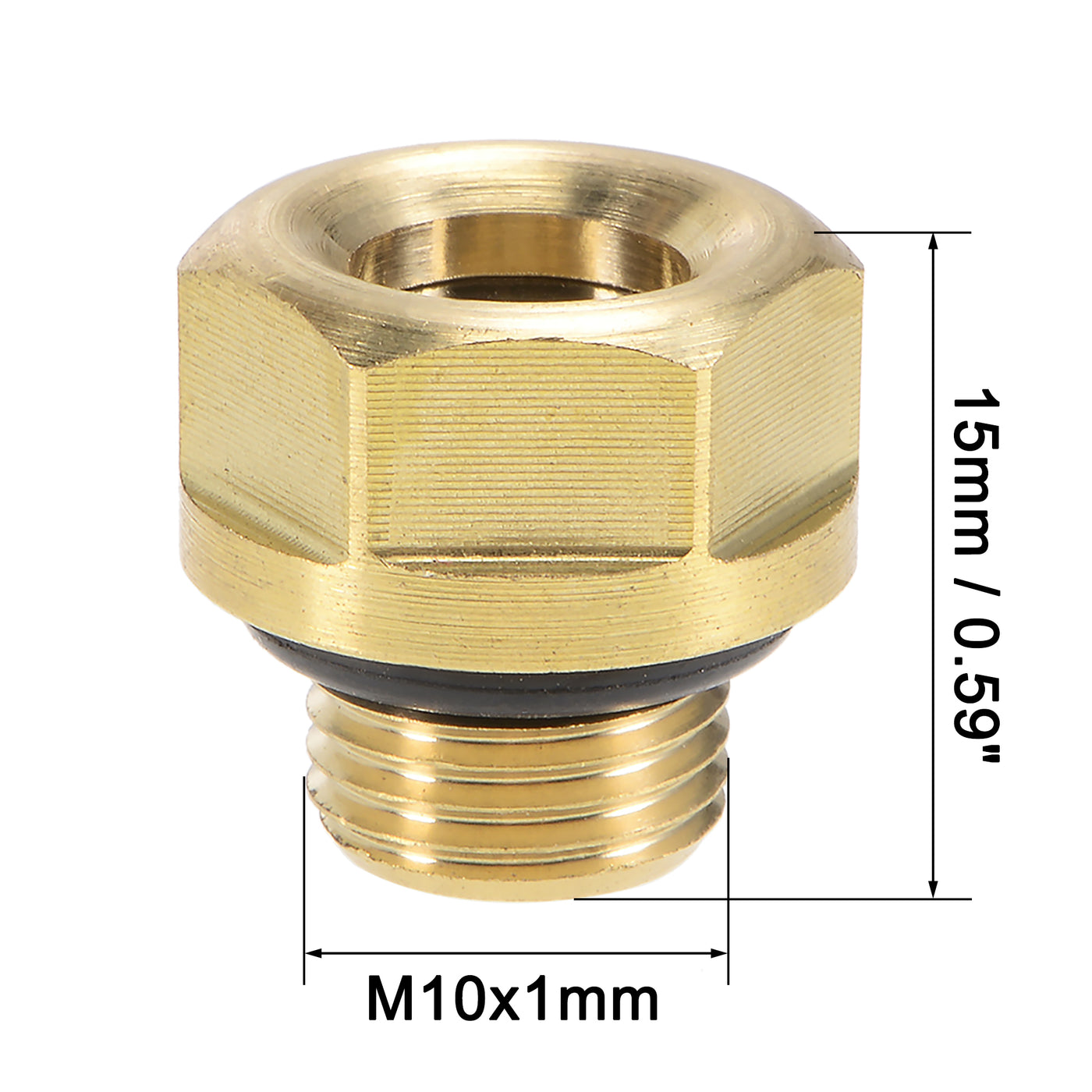 Uxcell Uxcell Oil Liquid Level Gauge Sight Glass M14x1.5mm Male Threaded Brass Air Compressor Fittings with O-Ring, Yellow