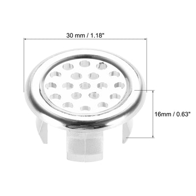 Harfington Uxcell Sink Basin Trim Overflow Cover Insert in Mesh Hole Round Caps Silver Tone 24pcs