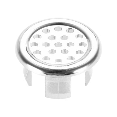 Harfington Uxcell Sink Basin Trim Overflow Cover Insert in Mesh Hole Round Caps Silver Tone 24pcs