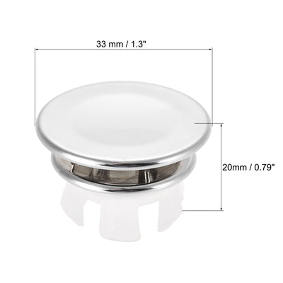 Harfington Uxcell Sink Basin Trim Overflow Cover Insert in Hole Round Caps Silver Tone 33 x 20mm 6pcs