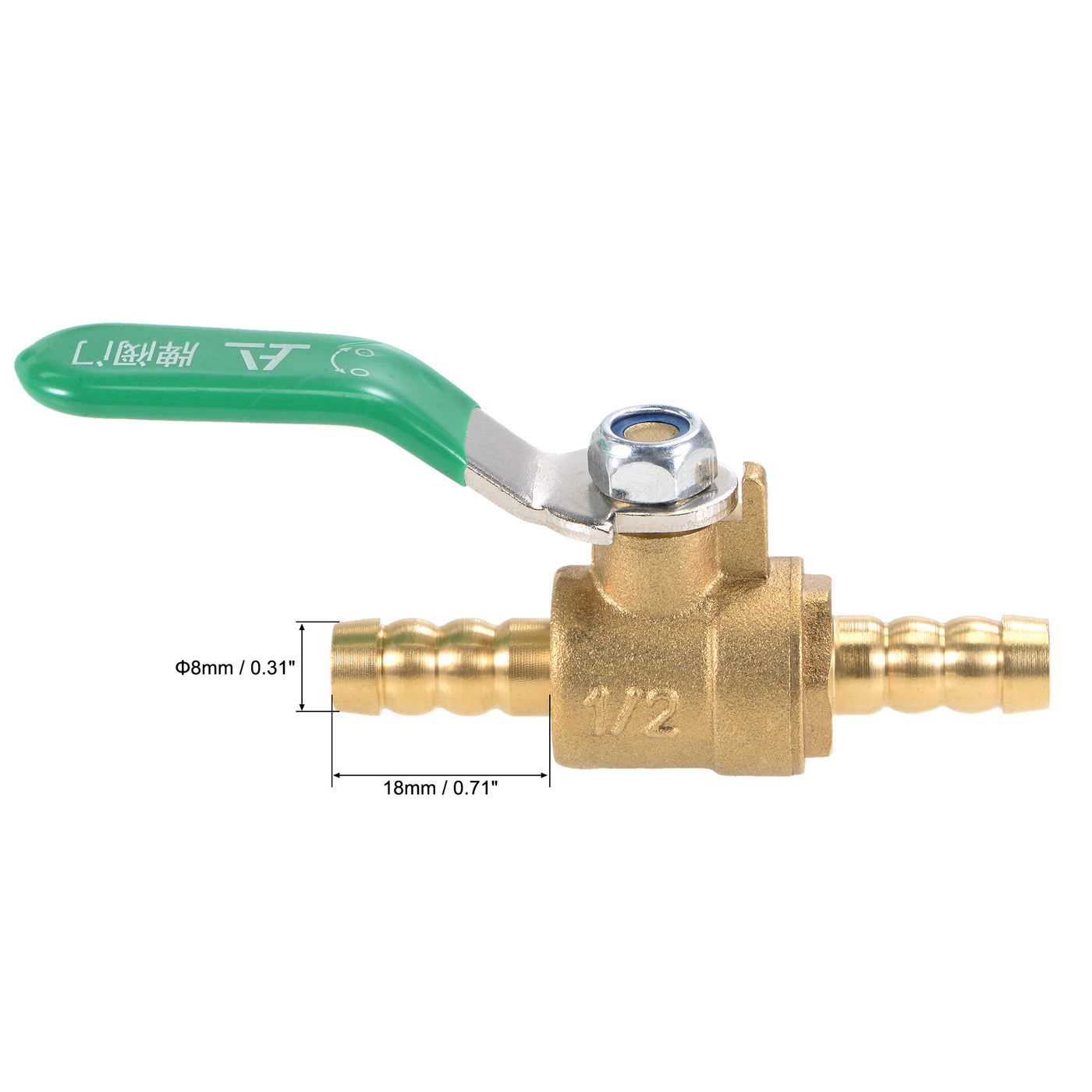 Uxcell Uxcell Brass Air Ball Valve Shut Off Switch 12mm Hose Barb to 12mm Hose Barb Brass Tone 2Pcs