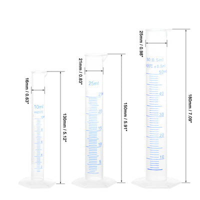 Harfington Uxcell Plastic Graduated Cylinder, 10ml 25ml 50ml Measuring Cylinder,  Double-Sided Metric Marking, Clear Hex Base, Set of 3