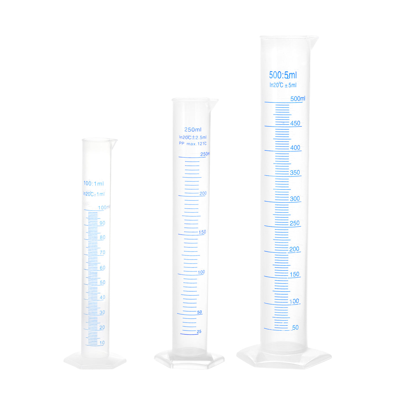 uxcell Uxcell Plastic Graduated Cylinder, 100ml 250ml 500ml Measuring Cylinder,  Double-Sided Metric Marking, Clear Hex Base, 3 in 1 Set