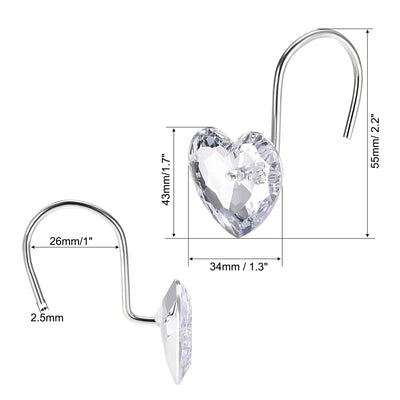 Harfington Uxcell Shower Curtain Hooks for Bathroom, Heart Shape Acrylic Curtain Rod Hangers, Home Decor Hook Rings Transparent 12Pcs