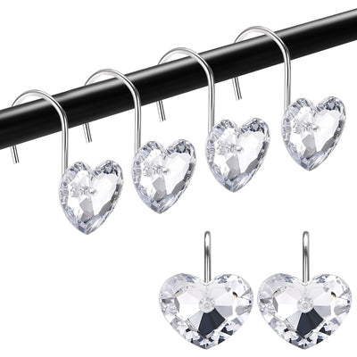 Harfington Uxcell Shower Curtain Hooks for Bathroom, Heart Shape Acrylic Curtain Rod Hangers, Home Decor Hook Rings Transparent 12Pcs