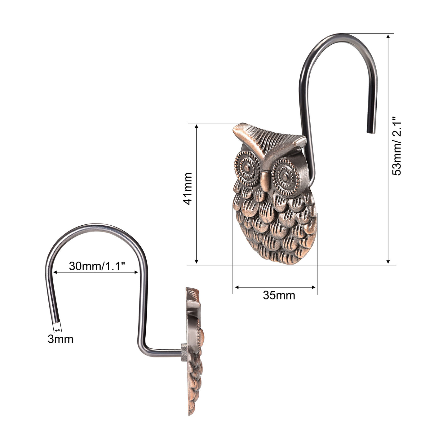 uxcell Uxcell Shower Curtain Hooks for Bathroom, Zinc Alloy Owl Shape Curtain Rod Hook Hangers Rustproof Copper Tone 12Pcs