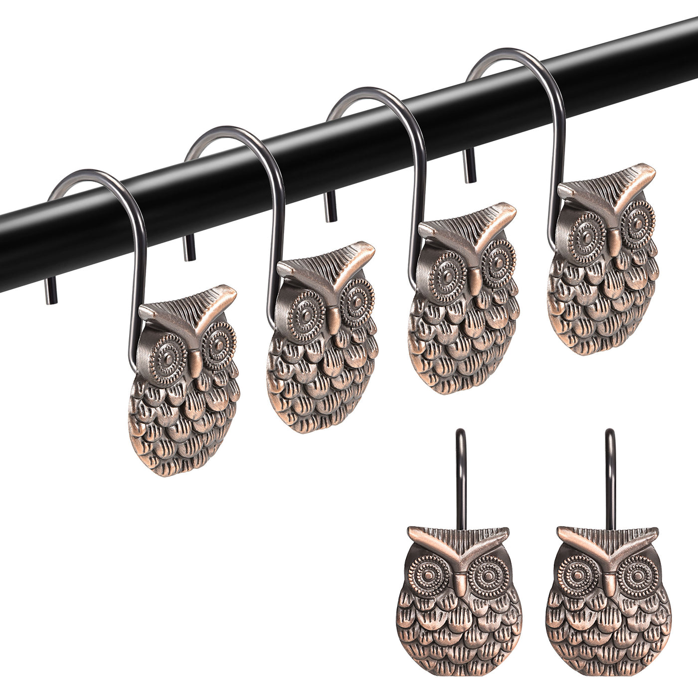 uxcell Uxcell Shower Curtain Hooks for Bathroom, Zinc Alloy Owl Shape Curtain Rod Hook Hangers Rustproof Copper Tone 12Pcs