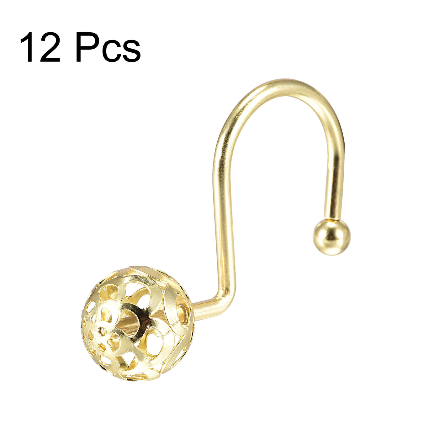 uxcell Uxcell Shower Curtain Hooks for Bathroom, Hollow Ball Design Curtain Rod Hook Hangers Home Decor Golden 12Pcs