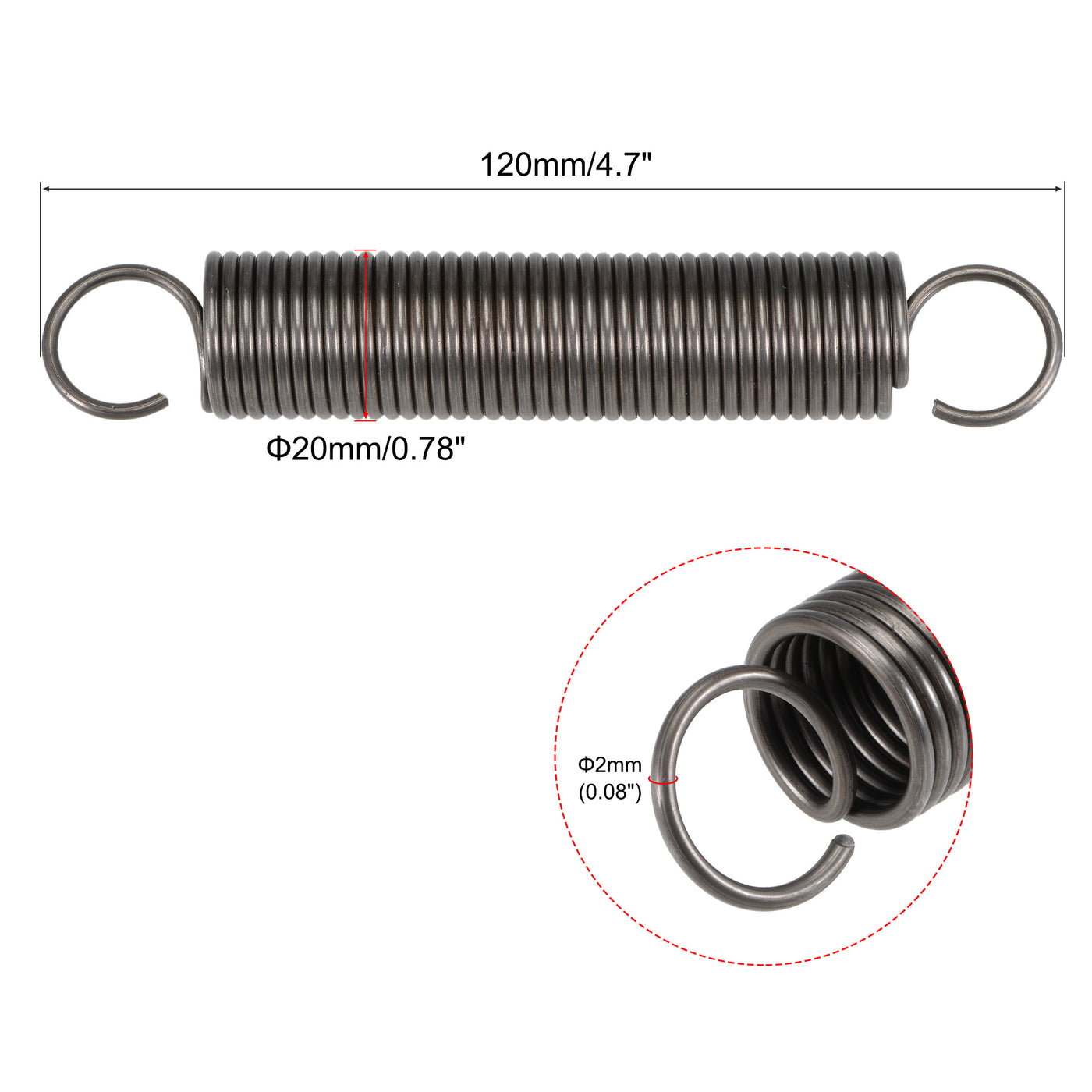 Uxcell Uxcell 2mmx20mmx120mm Extended Compression Spring ,17.3Lbs Load Capacity,Grey 2pcs