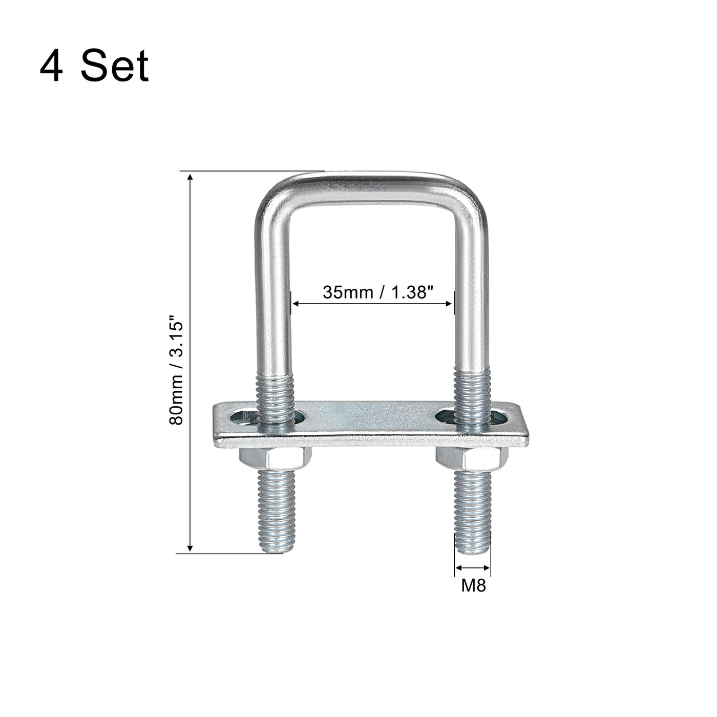 uxcell Uxcell Satz Vierkant U-Bolzen Bügelschrauben Bügelbolzen -/"(mm) Innenbreite mm Länge Kohlenstoffstahl M mit Muttern, Rahmenplatte, runde Unterlegscheiben