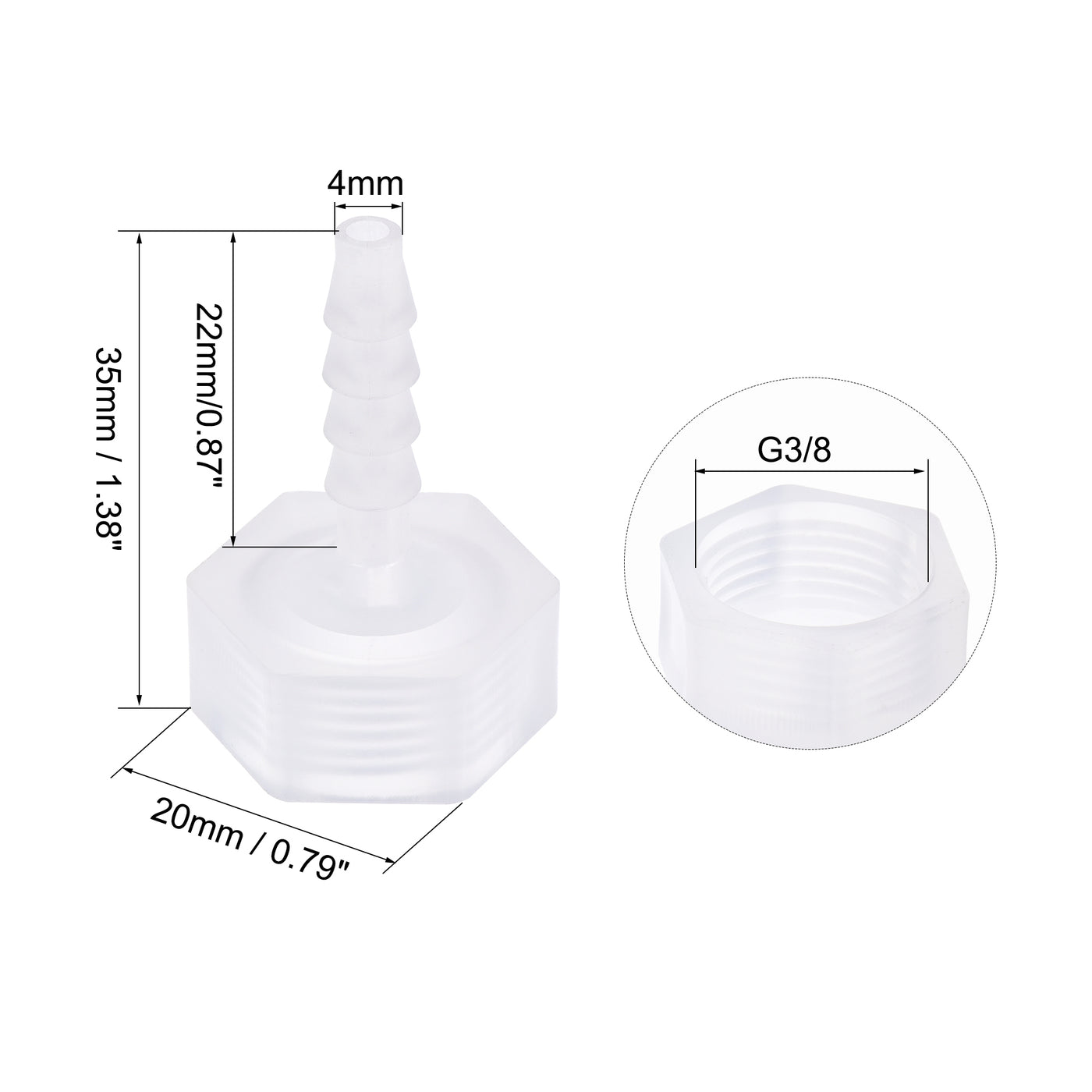 Uxcell Uxcell Polypropylene Hose Barb Fitting Coupler, 10mm Barb x G3/8 Female Thread Pipe Adapter, Translucent 2Pcs