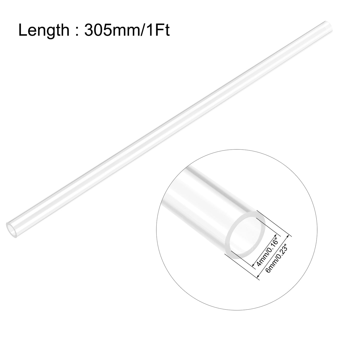 Uxcell Uxcell PC Rigid Round Clear Tubing 8mm(0.31 Inch)IDx10mm(0.4 Inch)ODx305mm(1Ft) Length Plastic Tube