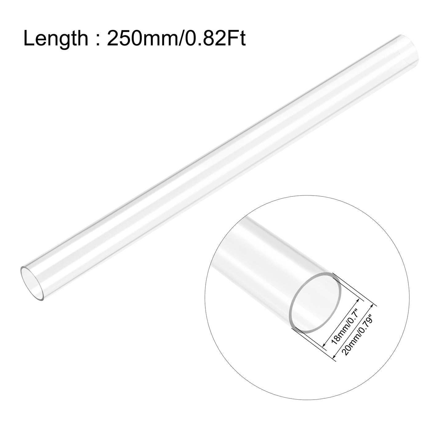 uxcell Uxcell PC Rigid Round Clear Tubing 18mm(0.7 Inch)IDx20mm(0.79 Inch)ODx250mm(0.82Ft) Length Plastic Storage Transparent Tube with Black Lids