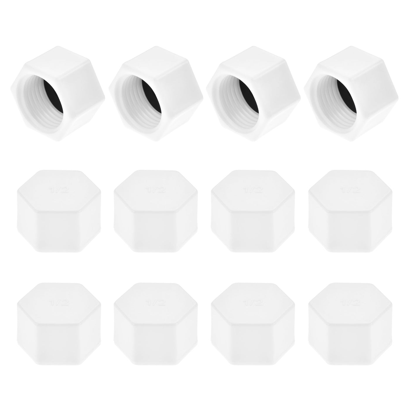 uxcell Uxcell G1/2 Pipe Fitting Cap, PPR Hex Female Thread Hose Connector with Gasket, for Garden and Outdoor Water Pipes End, White 12Pcs