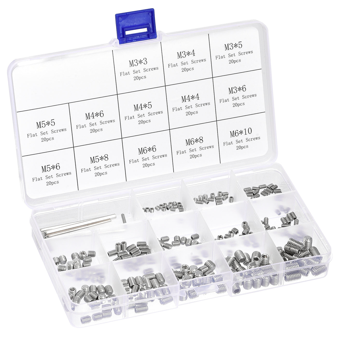 uxcell Uxcell Hex Socket Set Grub Screws, M3/M4/M5/M6 Metric 304 Stainless Steel Flat Point Set Screws Assortment Kit with 4 Hex Wrenches 1set