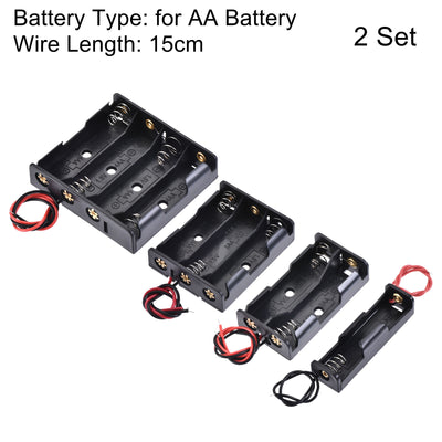 Harfington Uxcell Battery Case Storage Box, 4 Slots x 1.5V AA, 3 Slots x 1.5V AA, 2 Slots x 1.5V AA, 1 Slot x 1.5V AA, Wired-Lead Battery Holder, 2 Set