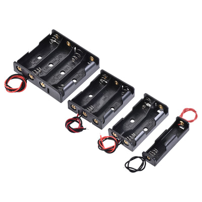 Harfington Uxcell Battery Case Storage Box, 4 Slots x 1.5V AA, 3 Slots x 1.5V AA, 2 Slots x 1.5V AA, 1 Slot x 1.5V AA, Wired-Lead Battery Holder, 2 Set