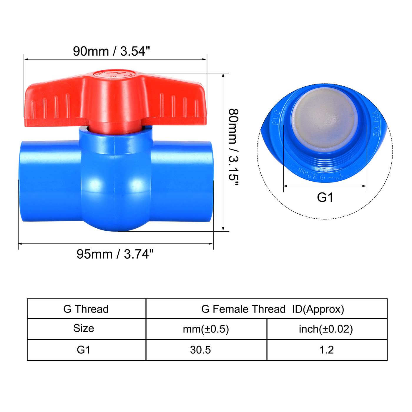 Uxcell Uxcell Ball Valve, G1/2 Female Thread PVC Valve for Aquarium Setup, Sump Pump, Pool, Garden Sprinkler Blue Red 5Pcs