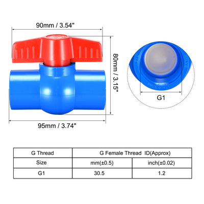 Harfington Uxcell Ball Valve, G1/2 Female Thread PVC Valve for Aquarium Setup, Sump Pump, Pool, Garden Sprinkler Blue Red 5Pcs