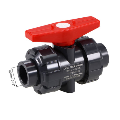 Harfington Uxcell Ball Valve, 3/4" Slip PVC Socket End True Union Valve, EPDM Seal O-ring, 150 PSI at 59F Gray Red