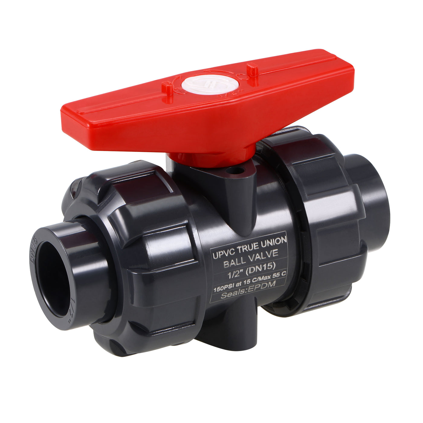 Uxcell Uxcell Ball Valve, 3/4" Slip PVC Socket End True Union Valve, EPDM Seal O-ring, 150 PSI at 59F Gray Red