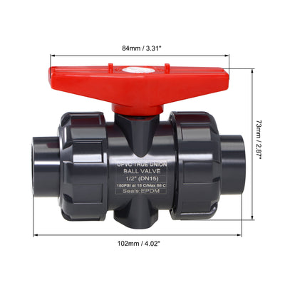 Harfington Uxcell 2Stk Kugelhahnventil 1/2" gleitend PVC Sockelende Union Ventil EPDM Dichtung O-Ring 150 PSI bei 59F Grau Rot