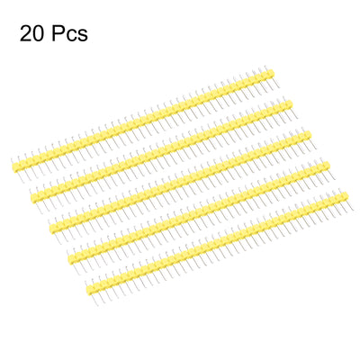 Harfington Uxcell 20pcs Male Pin Header,40 Pin 2.54mm Straight Single Row PCB Pin Strip,Yellow