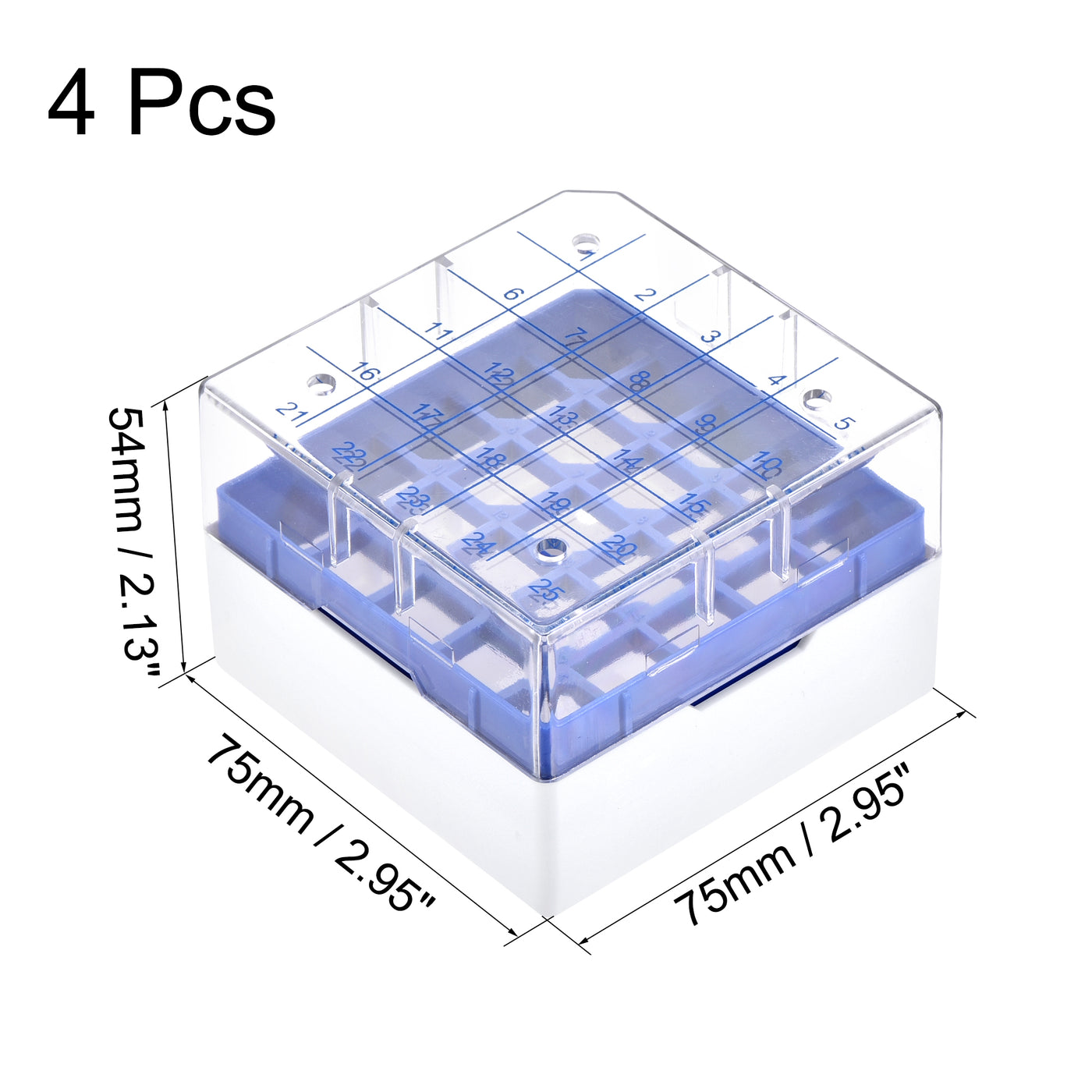 uxcell Uxcell Freezer Tube Box 25 Places Polypropylene Holder Rack for 1.8/2ml Microcentrifuge Tubes, Blue 4Pcs