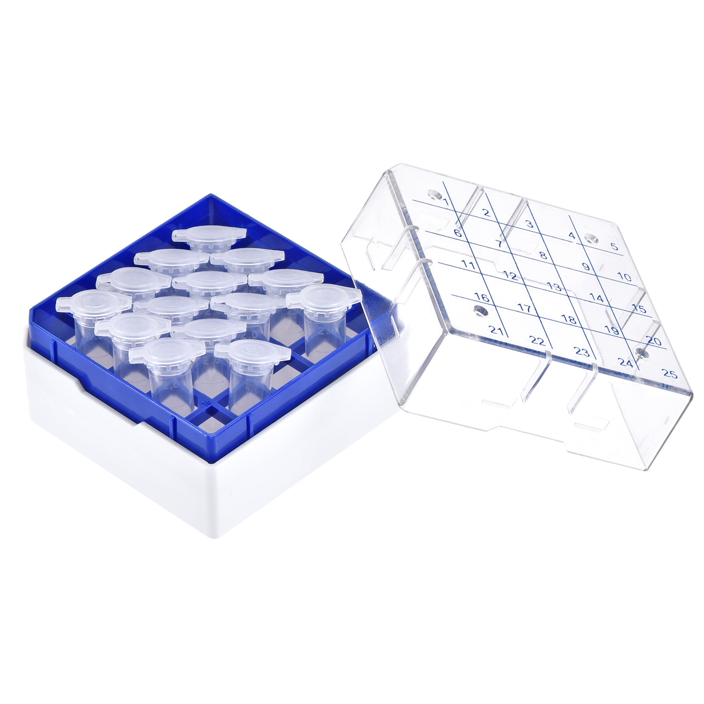 uxcell Uxcell Freezer Tube Box 25 Places Polypropylene Holder Rack for 1.8/2ml Microcentrifuge Tubes, Blue 4Pcs