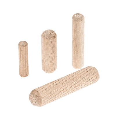 Harfington Uxcell Wooden Dowel Pin 6x25mm, 8x40mm, 10x30mm, 12x50mm Wood Kiln Dried Fluted Beveled Hardwood 96pcs