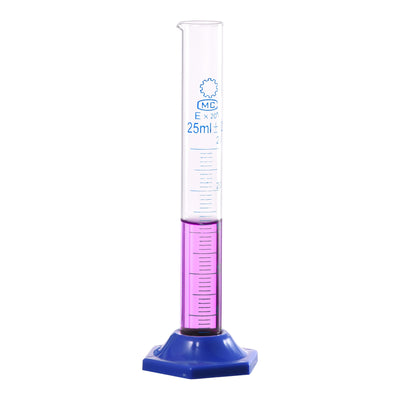 Harfington Uxcell Borosilicate Glass Graduated Cylinder, 25ml Measuring Cylinder, Blue Hex Base