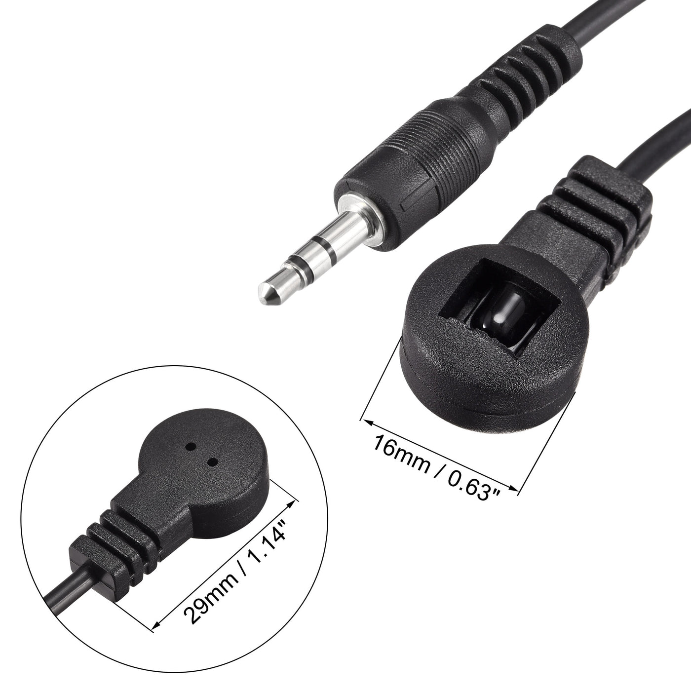 uxcell Uxcell IR Infrared Receiver Extender Cable 3.5mm Jack 4.9FT Long 26FT Receiving Distance Black Flat Head 2pcs