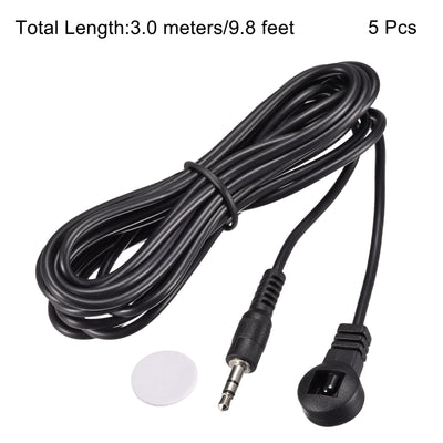 Harfington Uxcell IR Infrared Receiver Extender Cable 3.5mm Jack 9.8FT Long 26FT Receiving Distance Black Flat Head 5pcs