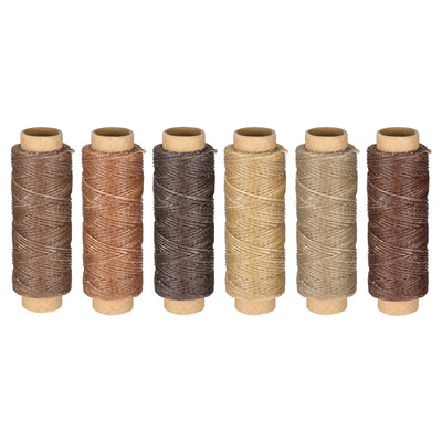 Harfington Uxcell Leather Sewing Thread Set 55 Yards 150D/1mm Polyester Flat Waxed Cord for Hand Stitching, Craft DIY, (Wooden Colors, 6Pcs)