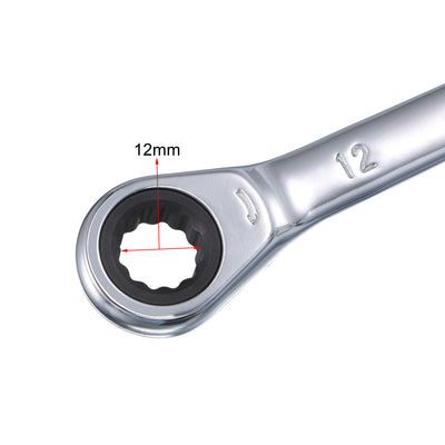 Harfington Uxcell Double Box End Ratcheting Wrench (12mm x 13mm) Metric 72 Teeth 12 Point Ratchet Spanner Tools, CR-V