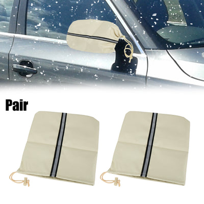 Harfington Pair Beige Small Rear Side View Mirror Cover Bag with Reflective Strip for Car Vehicle