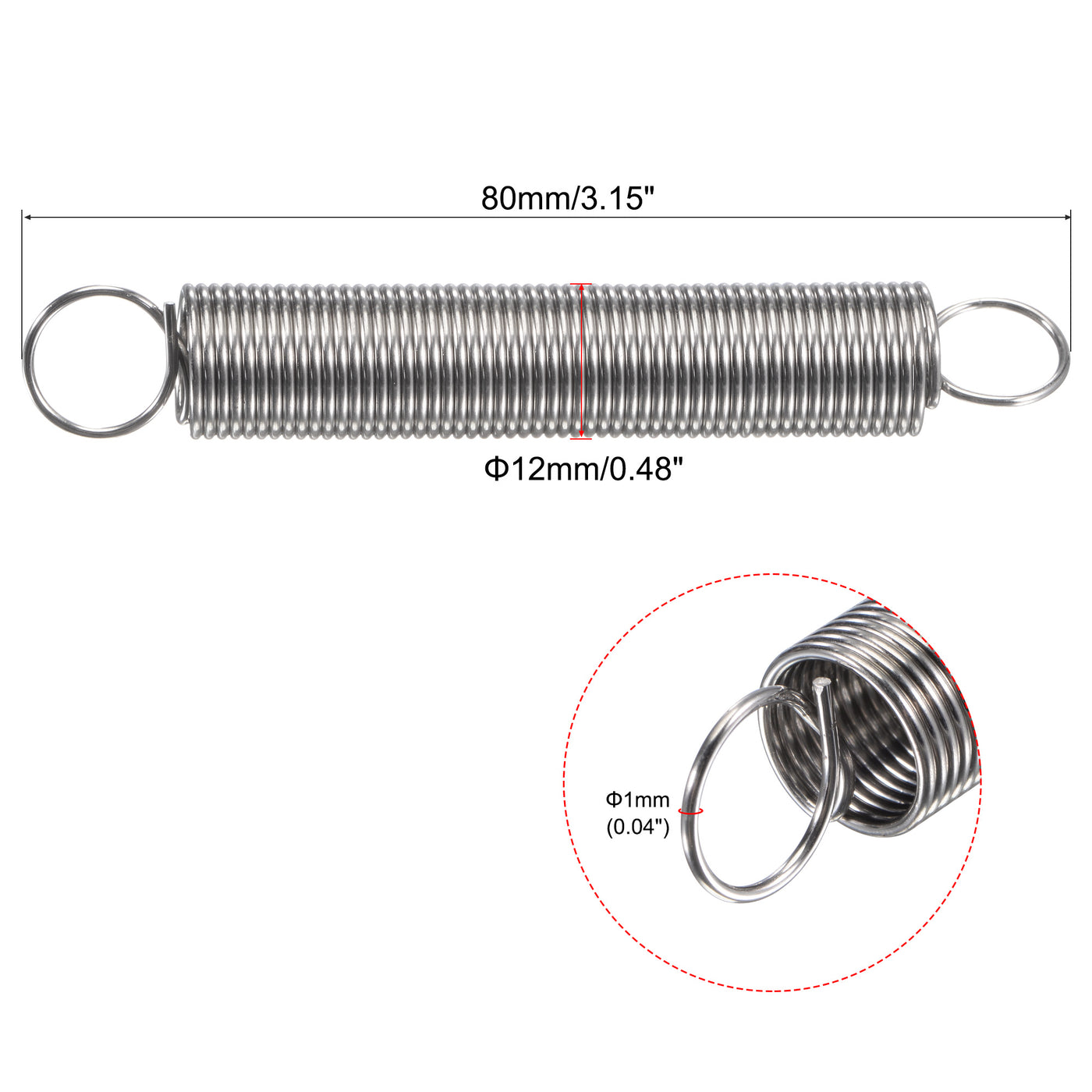 Uxcell Uxcell 1mmx12mmx70mm Extended Compression Spring,2.9Lbs Load Capacity,Silver,5pcs