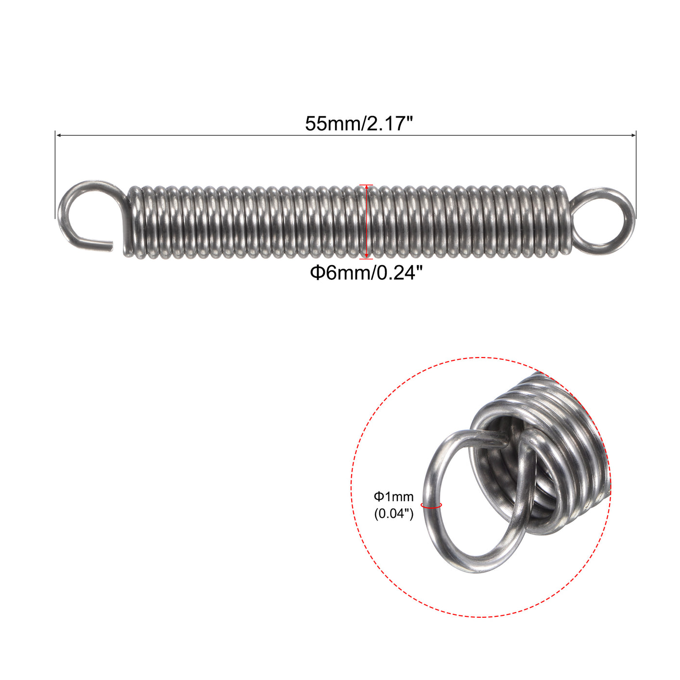 Uxcell Uxcell 1mmx6mmx50mm Extended Compression Spring,5.3Lbs Load Capacity,Silver,5pcs