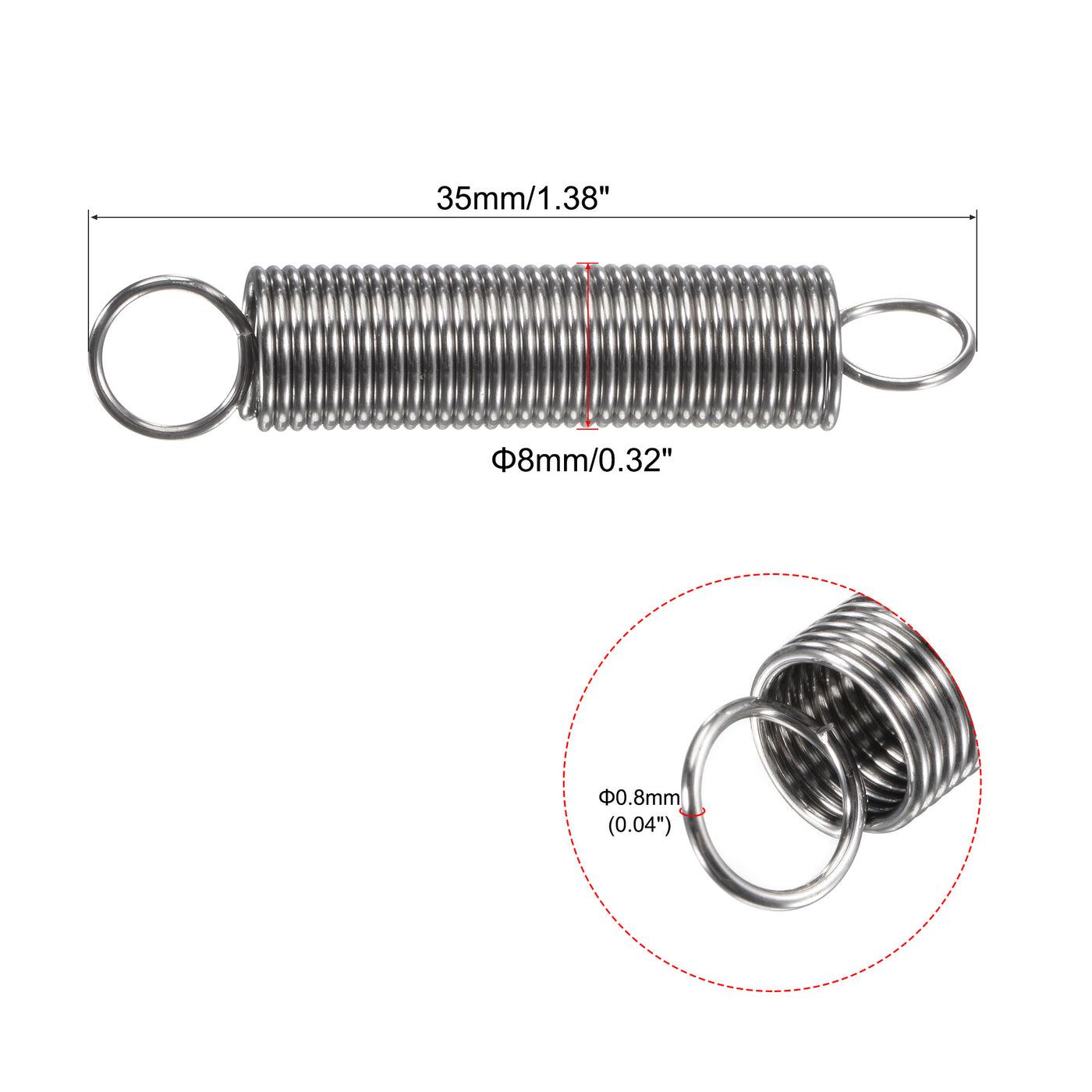 Uxcell Uxcell 0.8mmx8mmx70mm Extended Compression Spring,2.9Lbs Load Capacity,Silver,5pcs