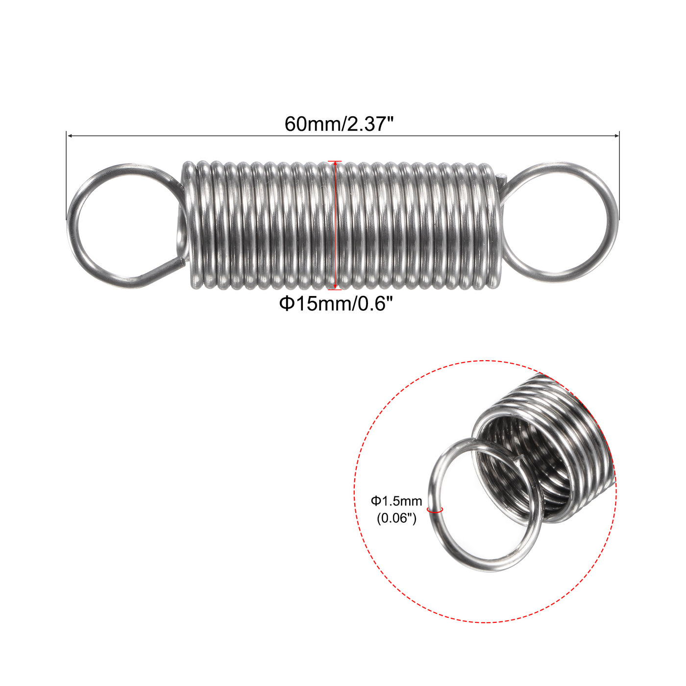 Uxcell Uxcell 1.5mmx15mmx80mm Extended Compression Spring,8.6Lbs Load Capacity,Silver,2pcs