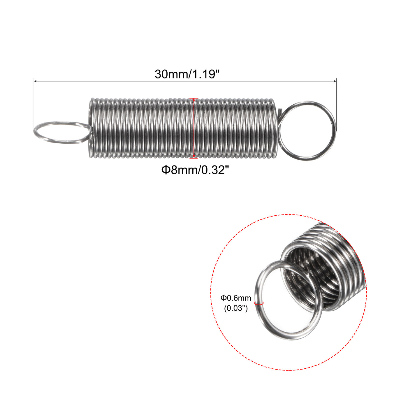 Uxcell Uxcell 0.6mmx8mmx50mm Extended Compression Spring,2.3Lbs Load Capacity,Silver,10pcs