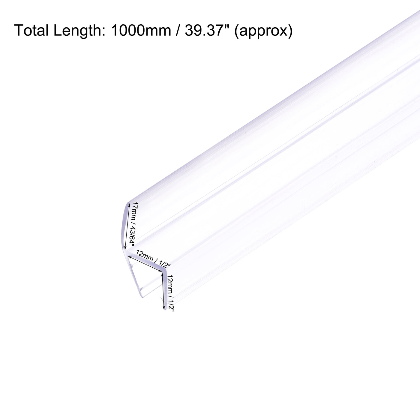 uxcell Uxcell Frameless Glass Shower Door Sweep, 39.37" Long, with 1/2"(12mm) Glass - 43/64"(17mm) Drip Rail , h-Type Door Bottom Side Seal Strip