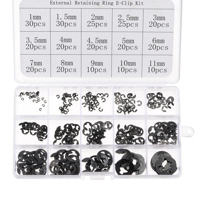 Harfington Uxcell E-Clip Circlip 300Pcs 15-Size External Retaining Shaft Ring Carbon Steel Black