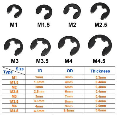 Harfington Uxcell E-Clip 400Pcs External Retaining Ring Washer Carbon Steel Size: 1mm to 11mm