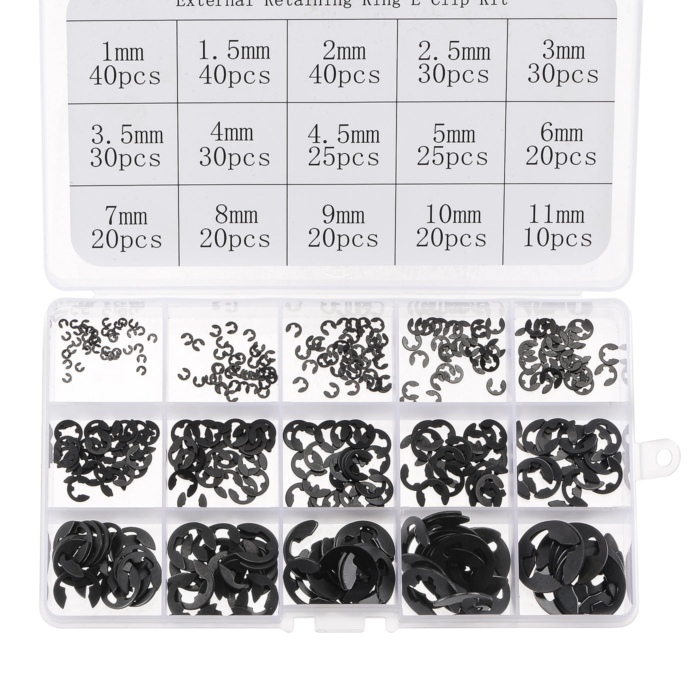 uxcell Uxcell E-Clip 400Pcs External Retaining Ring Washer Carbon Steel Size: 1mm to 11mm