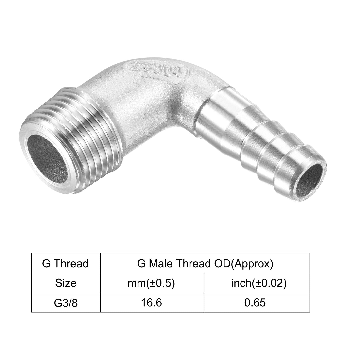 Uxcell Uxcell Stainless Steel Hose Barb Fitting Elbow 16mm x G3/8 Male Pipe Connector