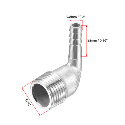 Harfington Uxcell Stainless Steel Hose Barb Fitting Elbow 20mm x G1/2 Male Pipe Connector